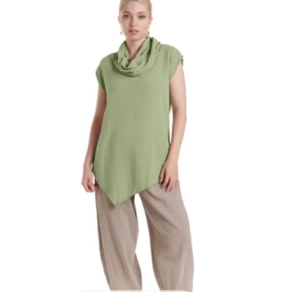 Oh My Gauze! Jenn Cowl Neck Cotton Top Blouse In Celery Size L/XL